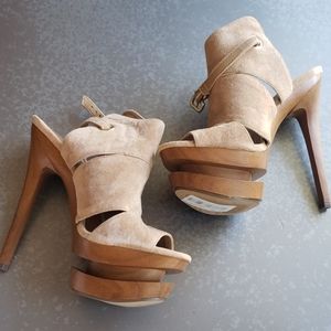 8.5M Suede Jessica Simpson wooden heel wedges.